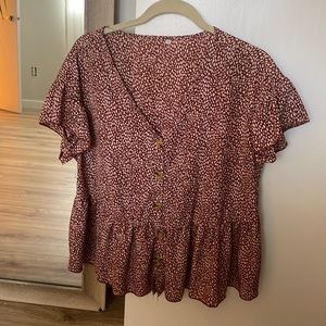 Large Red Button Up Blouse